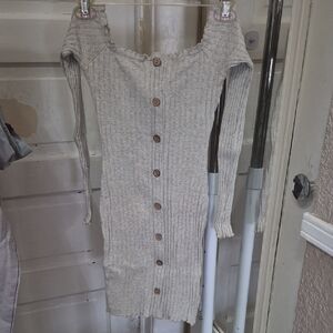 Light Gray Ribbed Button-Front Women's Sweater Dress